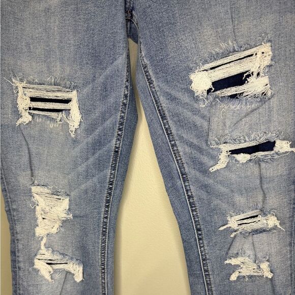 Silver Boyfriend Denim Jeans Distressed With patches Western Glove Works Size 27 - Picture 3 of 9